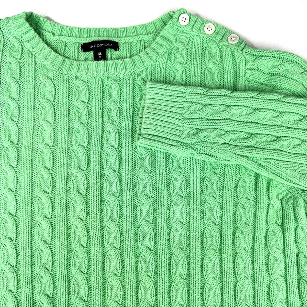 Lands End Sweater Women's XL‎ 18 Green Cable Knit